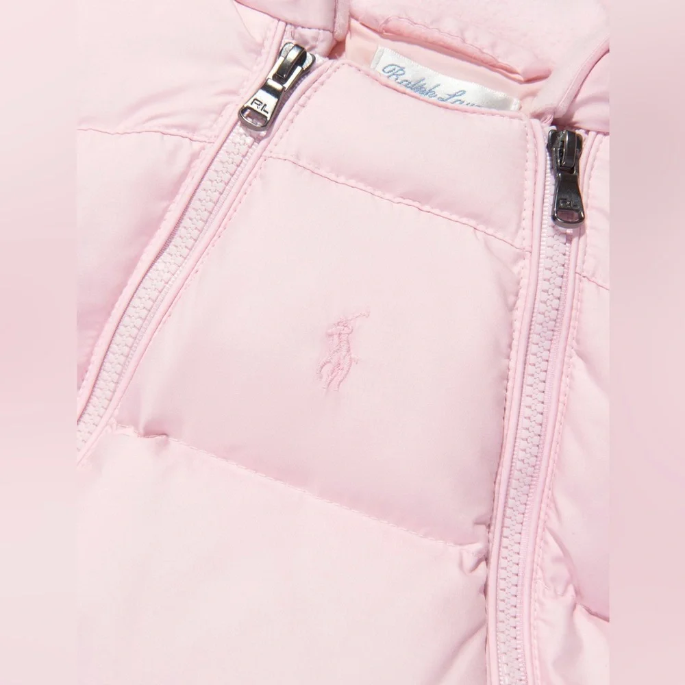 Ralph Lauren Pale Pink Quilted Puffer Bunting with Hood